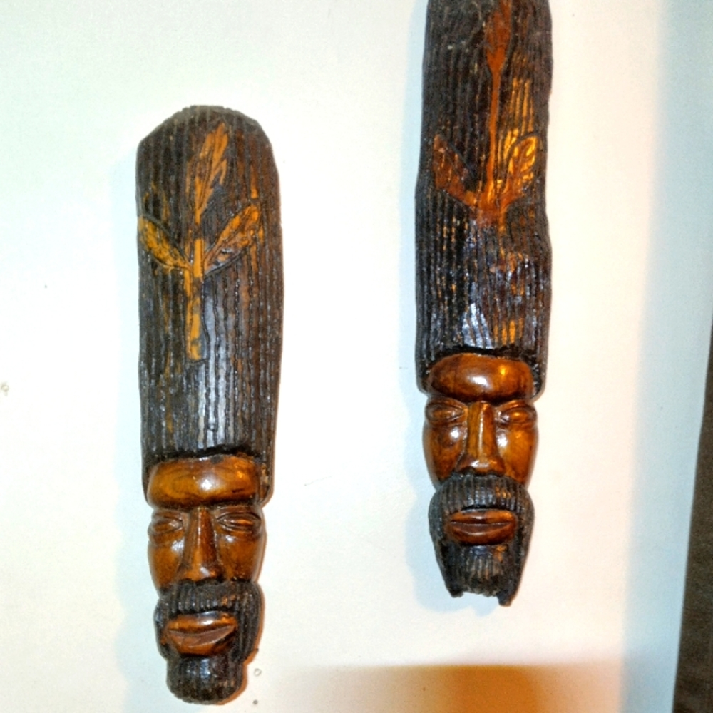 2 Hand Carved Wood Spiril Wall Hangings